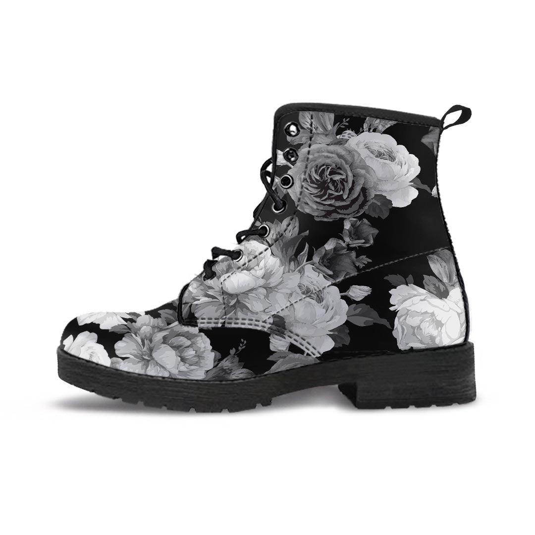 Monochrome Rose Floral Men's Boots-grizzshop