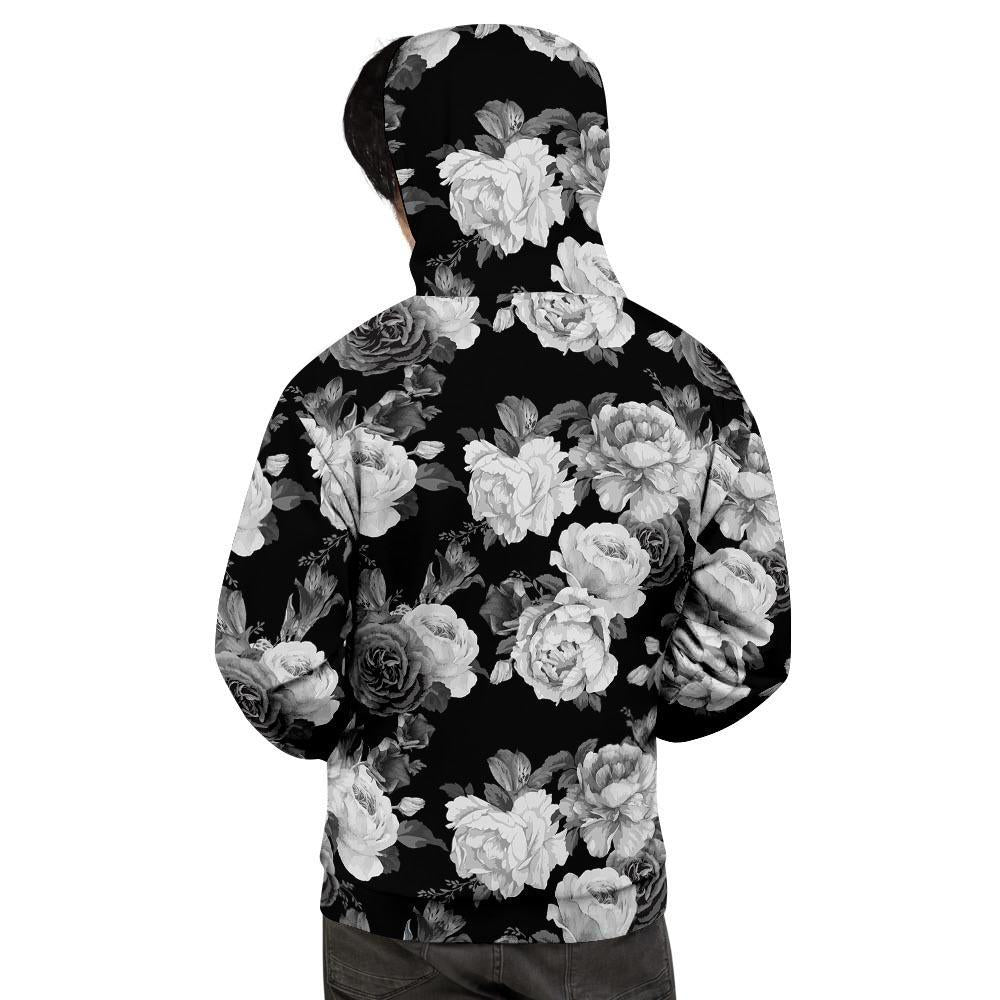 Monochrome Rose Floral Men's Hoodie-grizzshop