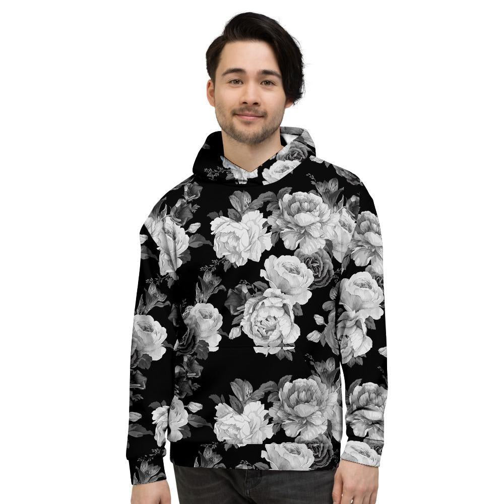 Monochrome Rose Floral Men's Hoodie-grizzshop