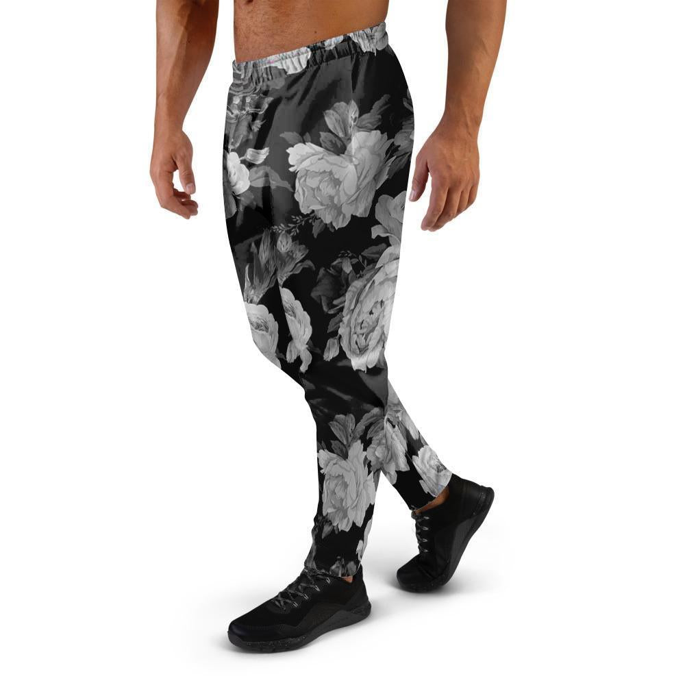 Monochrome Rose Floral Men's Joggers-grizzshop