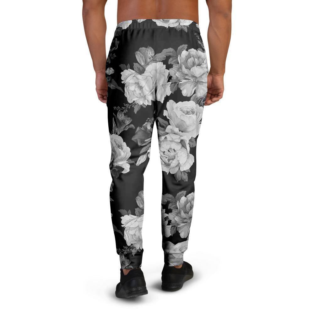 Monochrome Rose Floral Men's Joggers-grizzshop