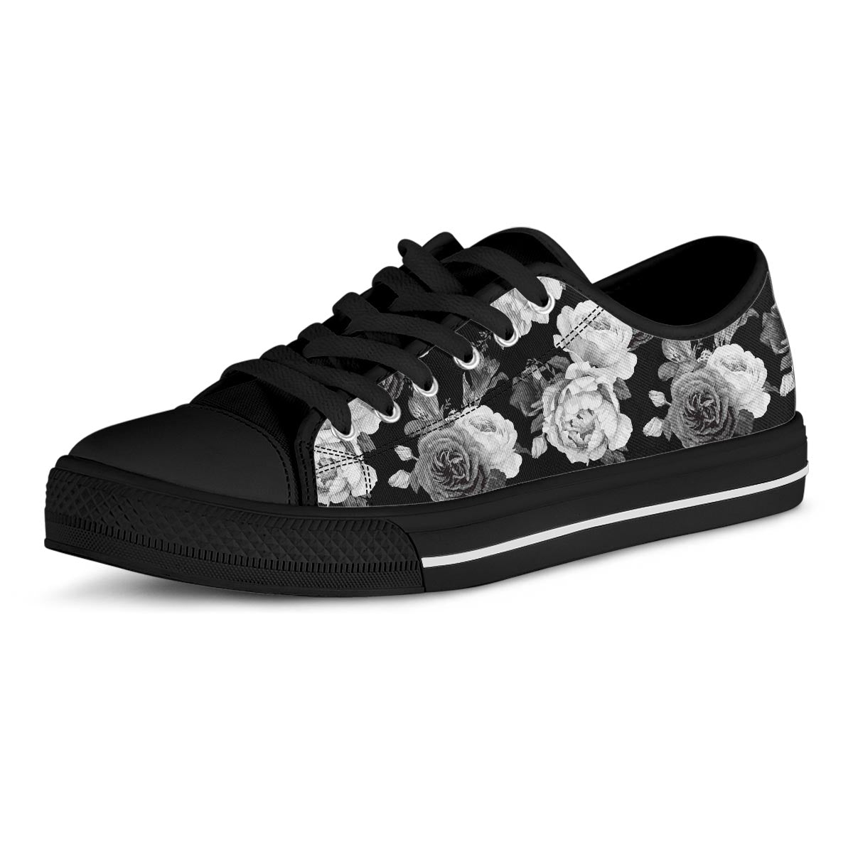 Monochrome Rose Floral Men's Low Top Shoes-grizzshop