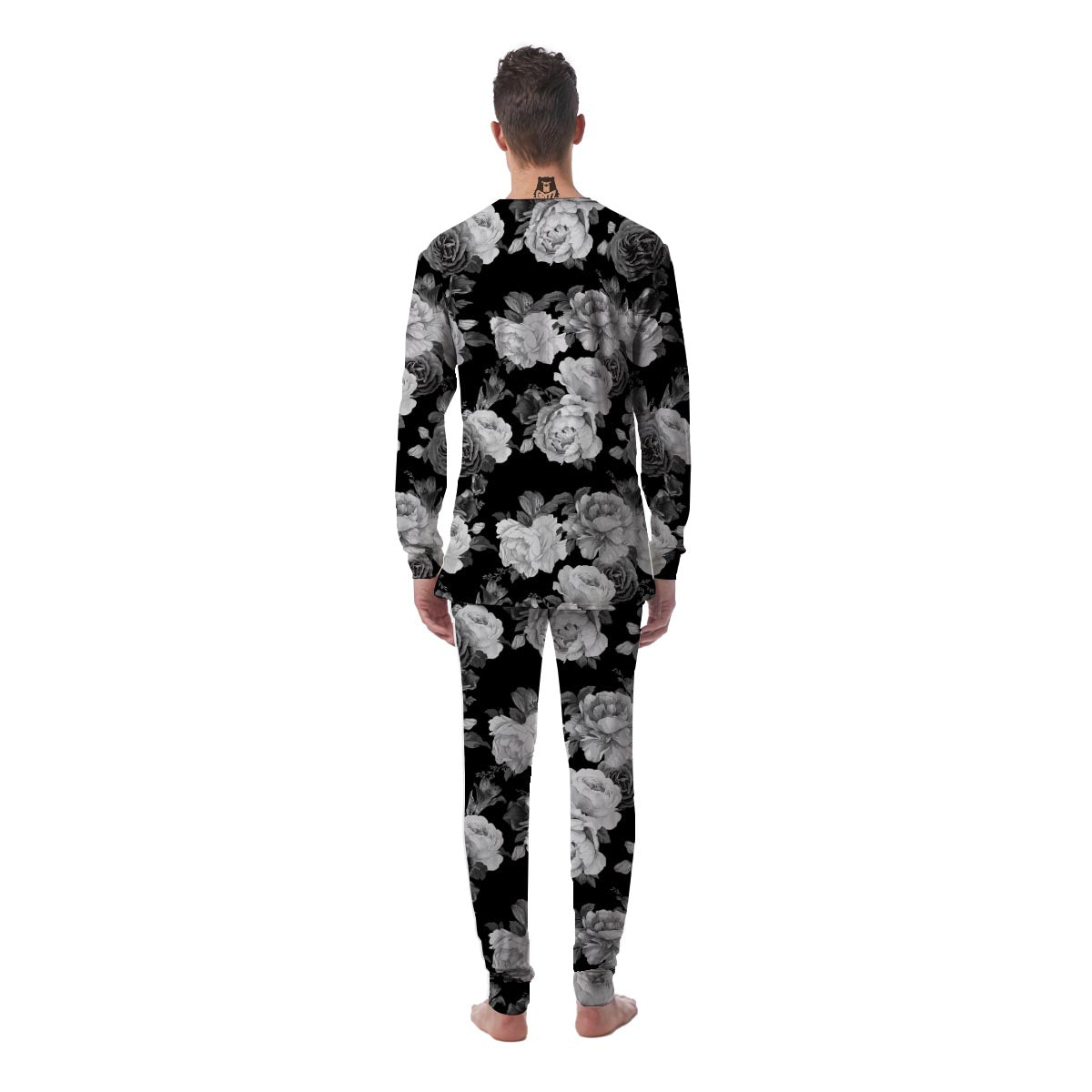 Monochrome Rose Floral Men's Pajamas-grizzshop