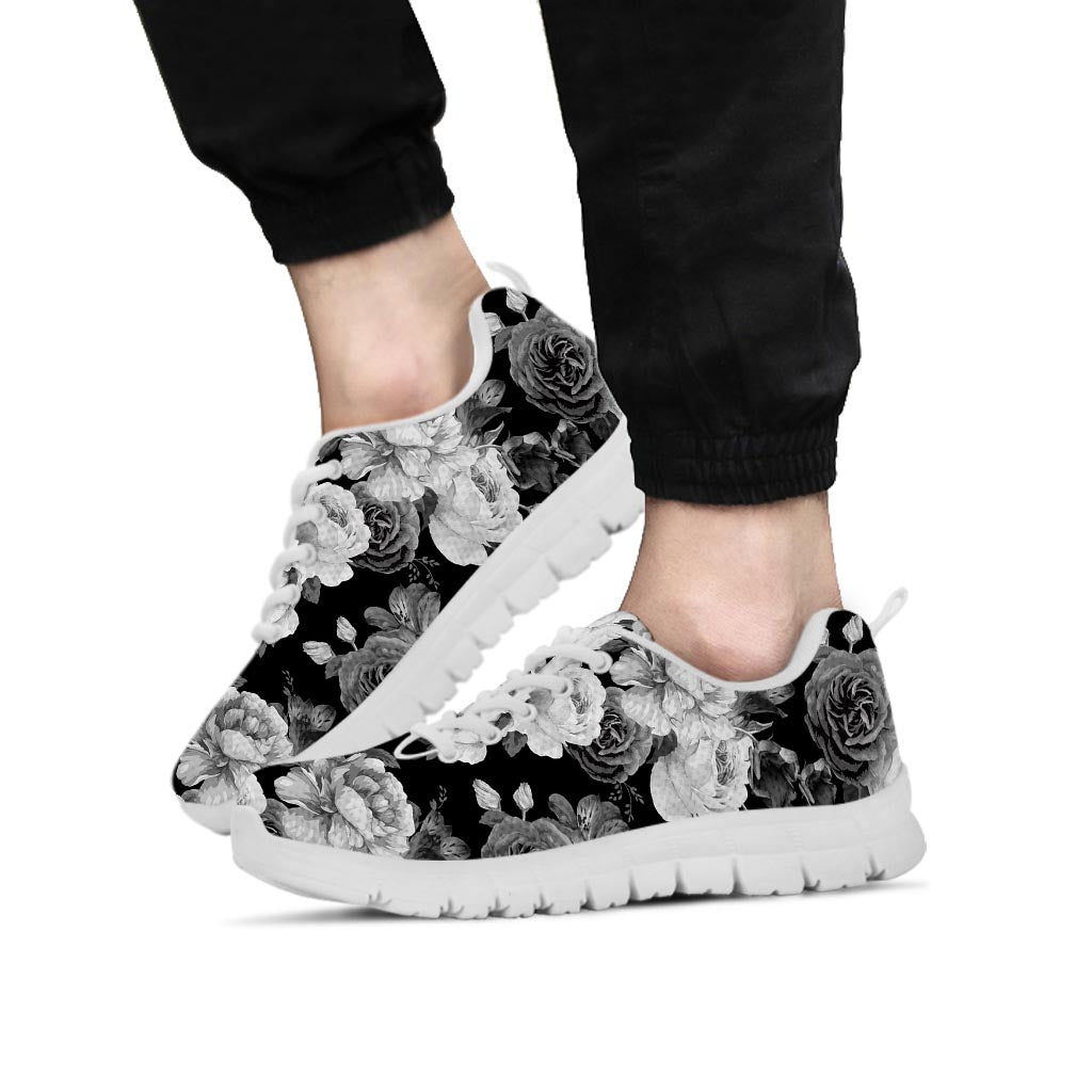 Monochrome Rose Floral Men's Sneakers-grizzshop