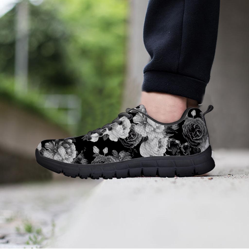 Monochrome Rose Floral Men's Sneakers-grizzshop