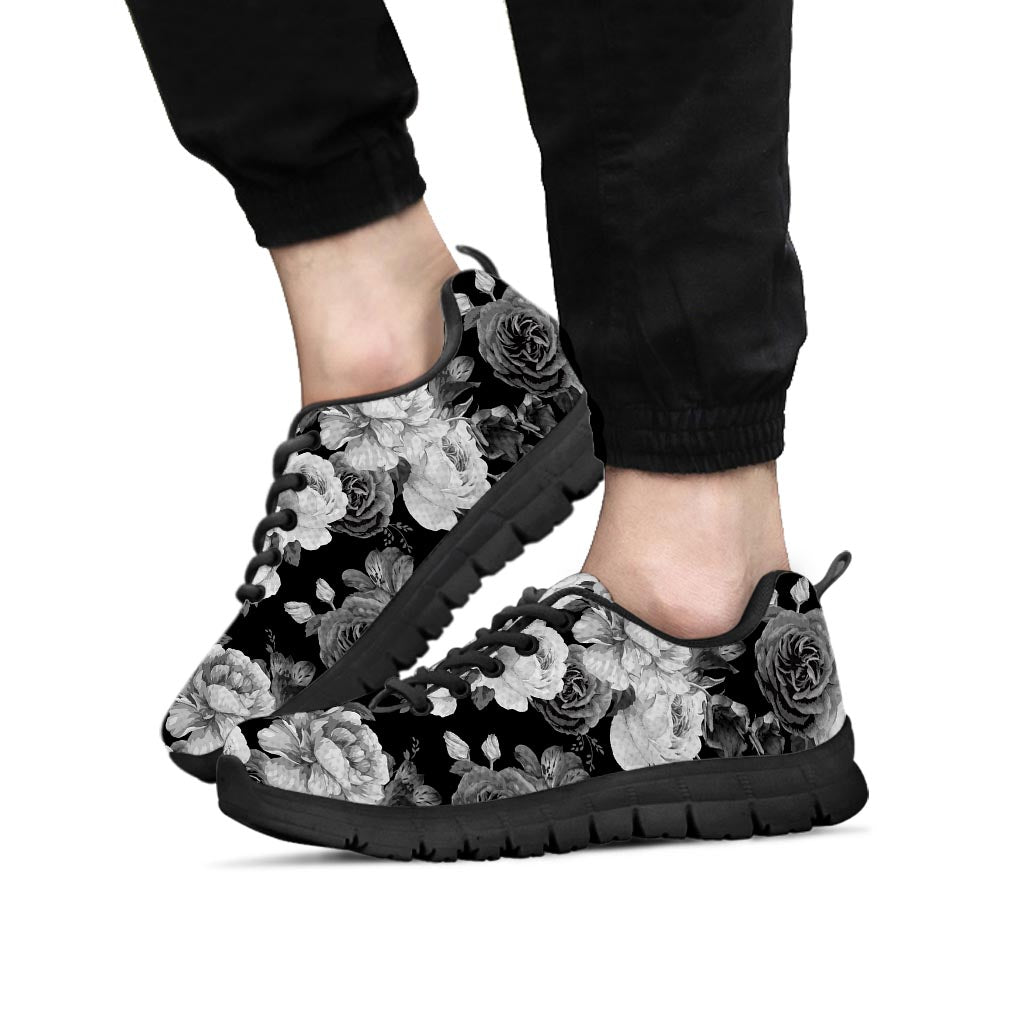 Monochrome Rose Floral Men's Sneakers-grizzshop