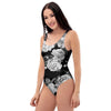 Monochrome Rose Floral One Piece Swimsuite-grizzshop