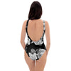 Monochrome Rose Floral One Piece Swimsuite-grizzshop