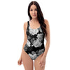 Monochrome Rose Floral One Piece Swimsuite-grizzshop