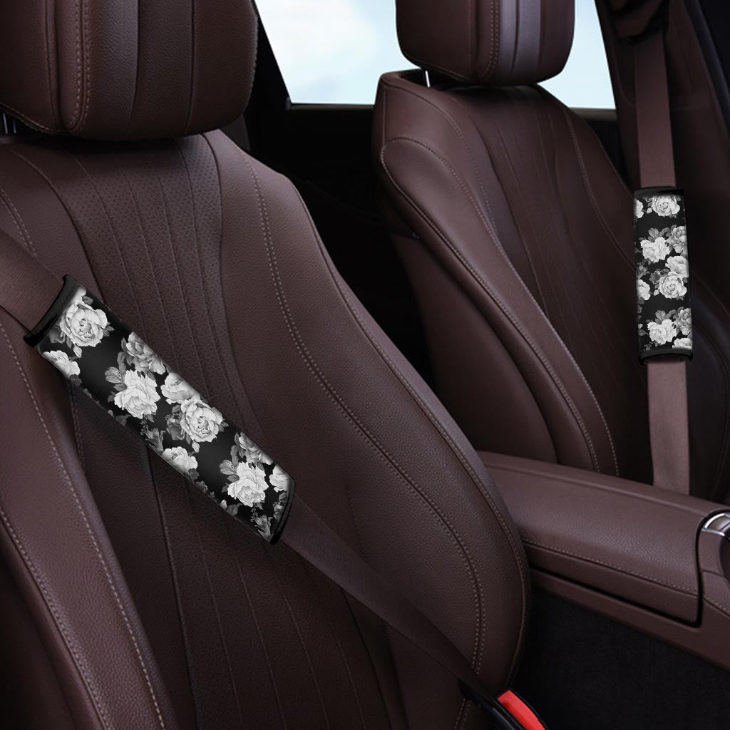 Monochrome Rose Floral Seat Belt Cover-grizzshop