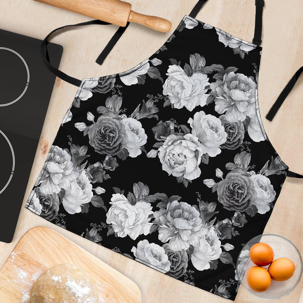 Monochrome Rose Floral Women's Apron-grizzshop