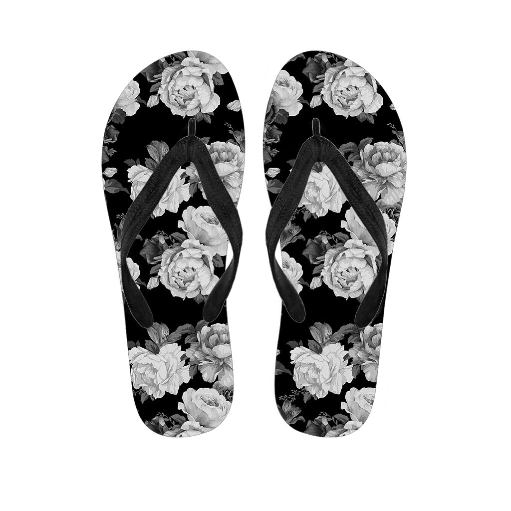 Monochrome Rose Floral Women's Flip Flops-grizzshop