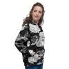 Monochrome Rose Floral Women's Hoodie-grizzshop