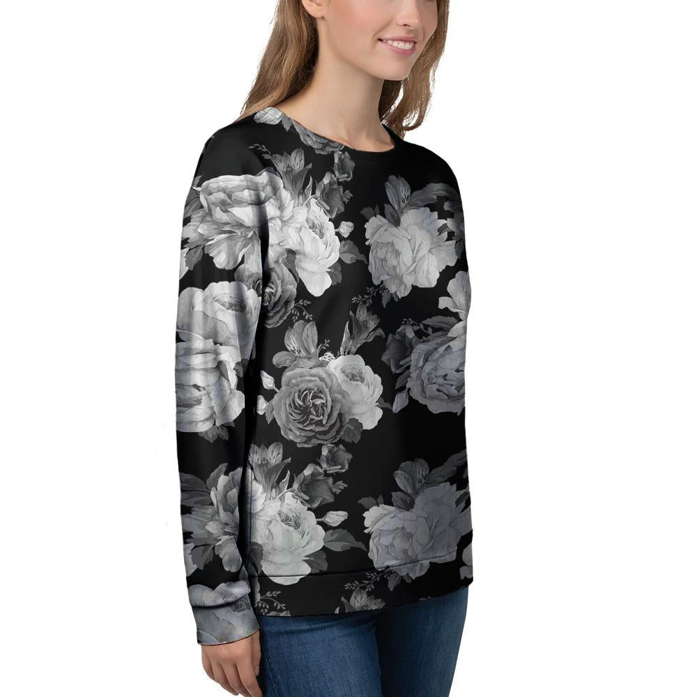 Monochrome Rose Floral Women's Sweatshirt-grizzshop