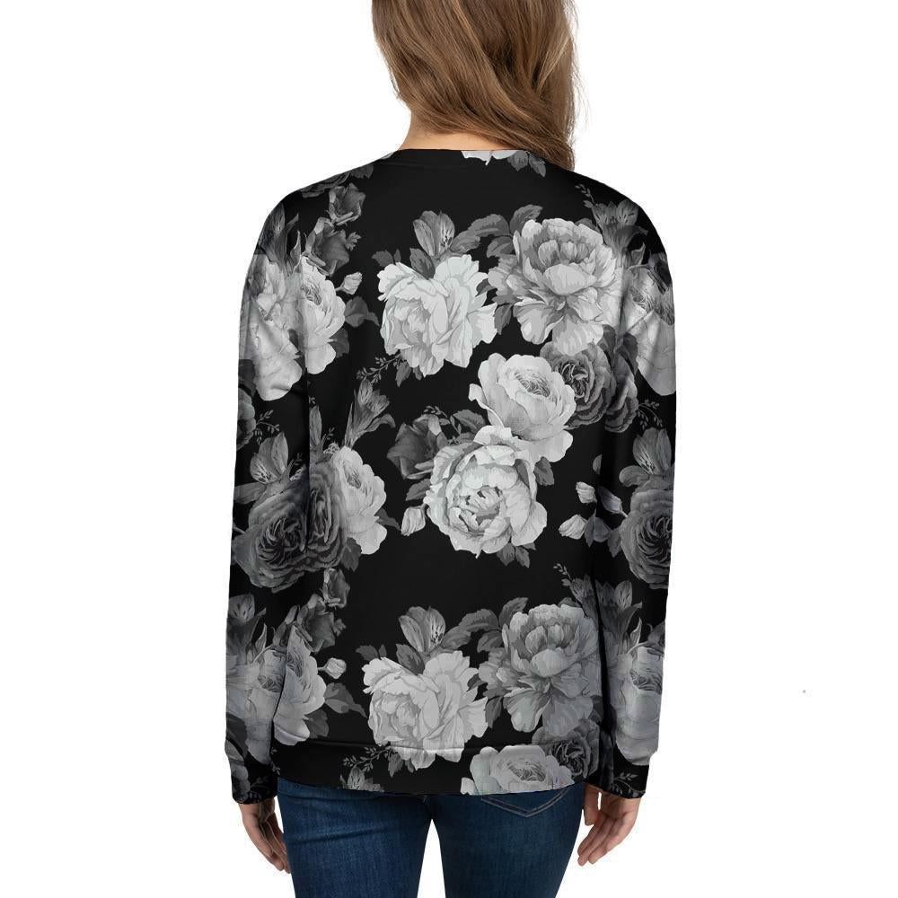 Monochrome Rose Floral Women's Sweatshirt-grizzshop