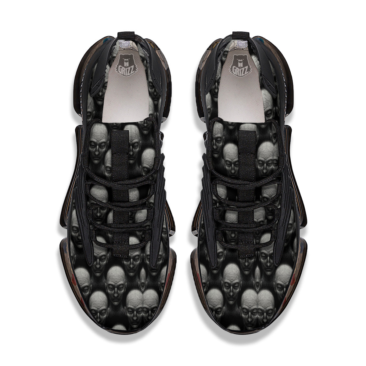 Monochrome Scary Faces Hand Drawn Print Pattern Black Gym Shoes-grizzshop
