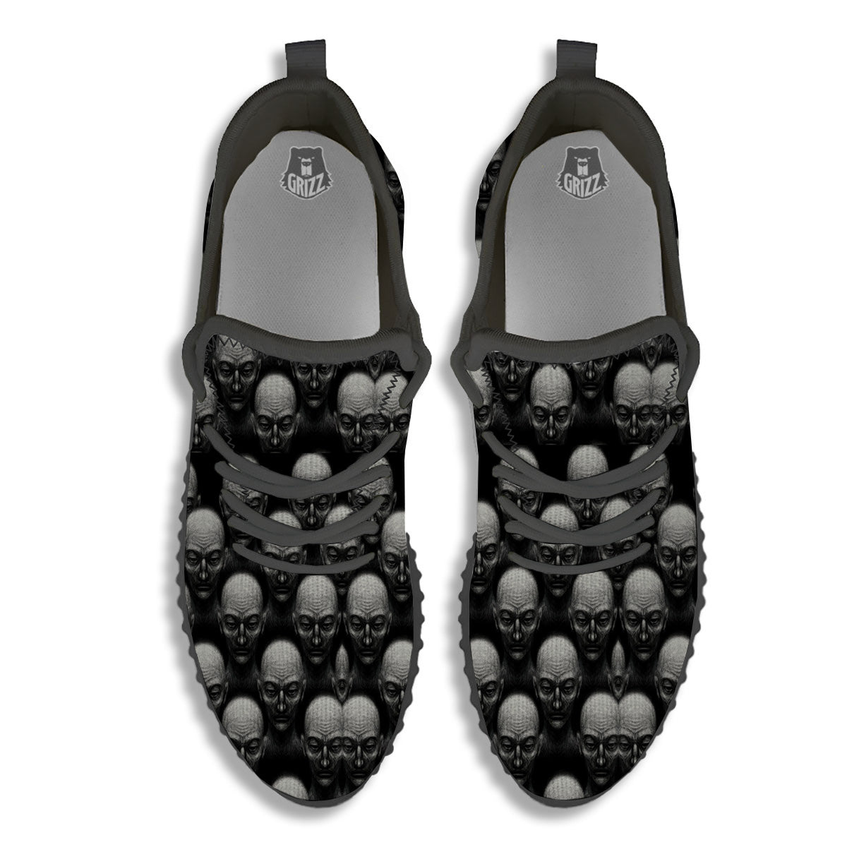 Monochrome Scary Faces Hand Drawn Print Pattern Black Walking Shoes-grizzshop