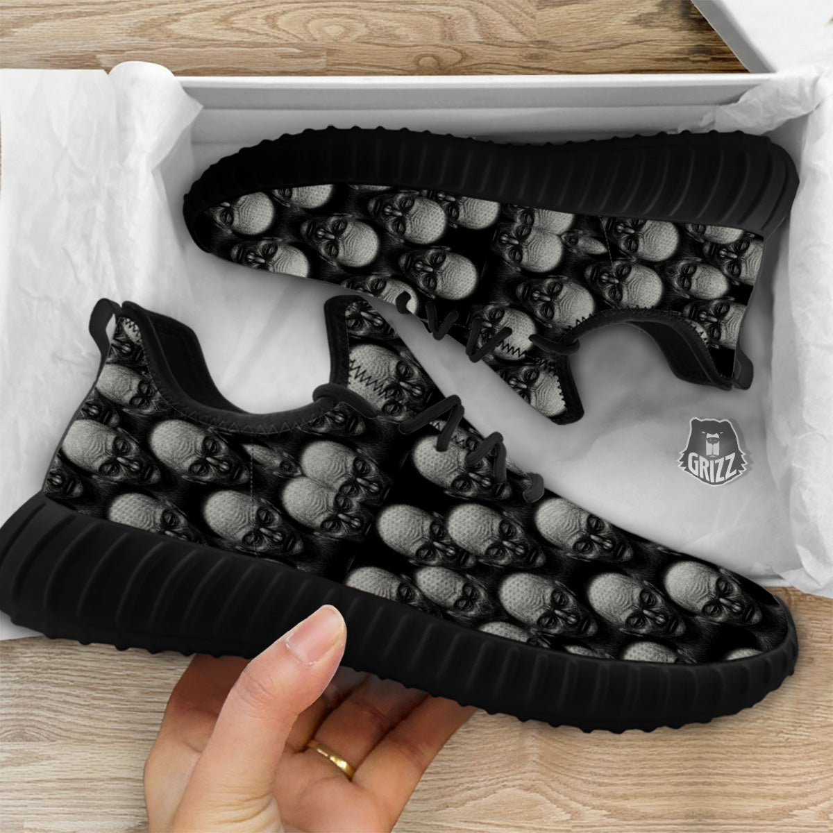 Monochrome Scary Faces Hand Drawn Print Pattern Black Walking Shoes-grizzshop