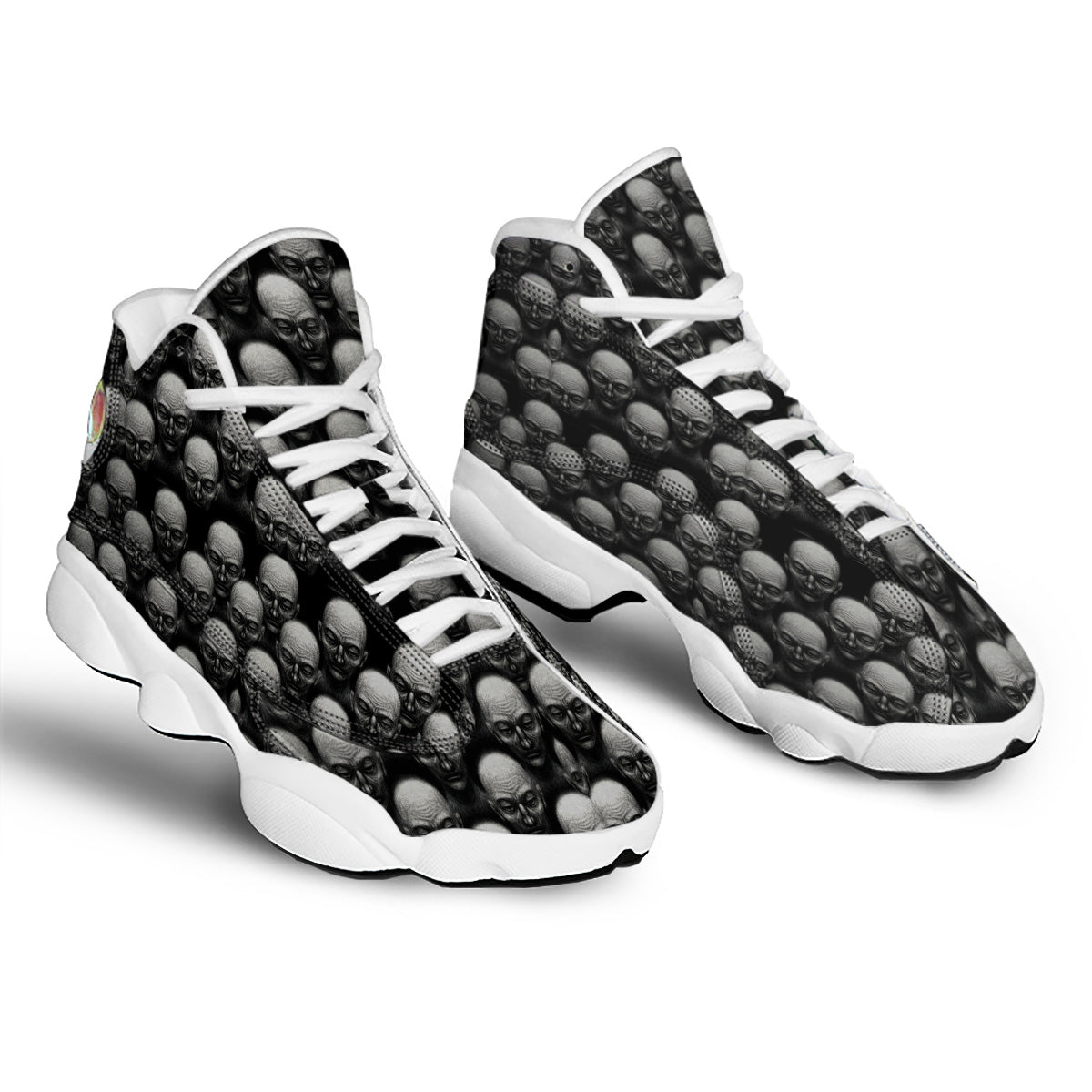 Monochrome Scary Faces Hand Drawn Print Pattern White Basketball Shoes-grizzshop