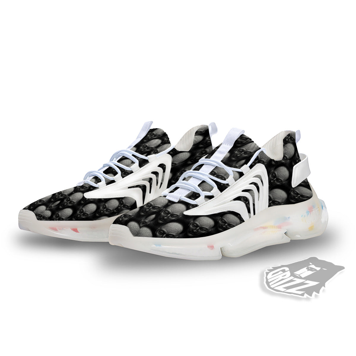 Monochrome Scary Faces Hand Drawn Print Pattern White Gym Shoes-grizzshop