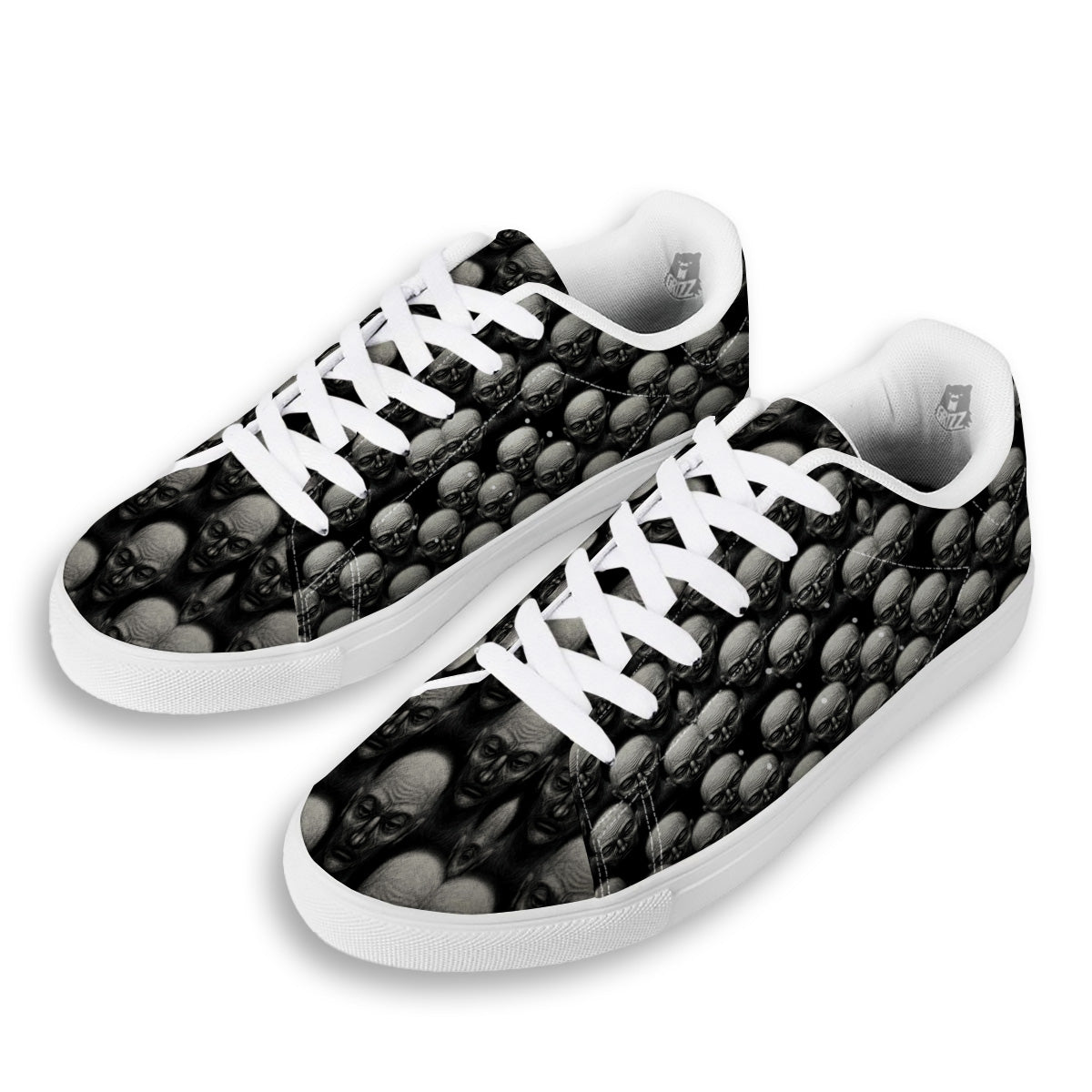 Monochrome Scary Faces Hand Drawn Print Pattern White Low Top Sneakers-grizzshop