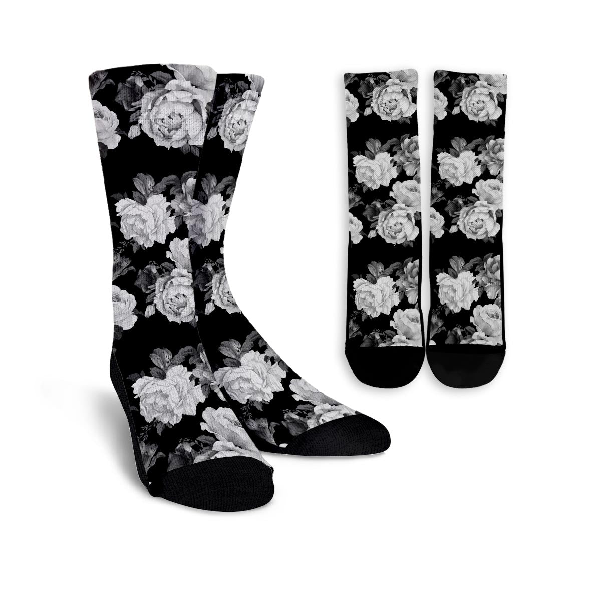 Monochrome Rose Floral Unisex Socks-grizzshop