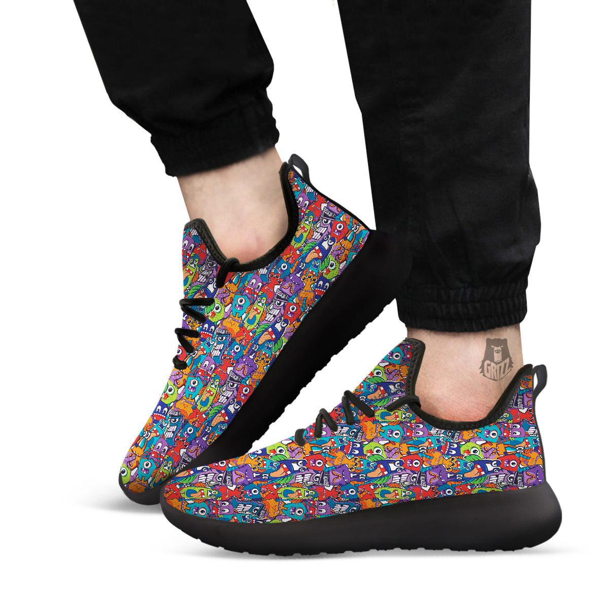 Monster Cute Print Pattern Black Athletic Shoes-grizzshop