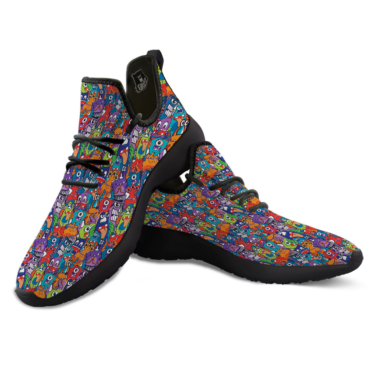 Monster Cute Print Pattern Black Athletic Shoes-grizzshop