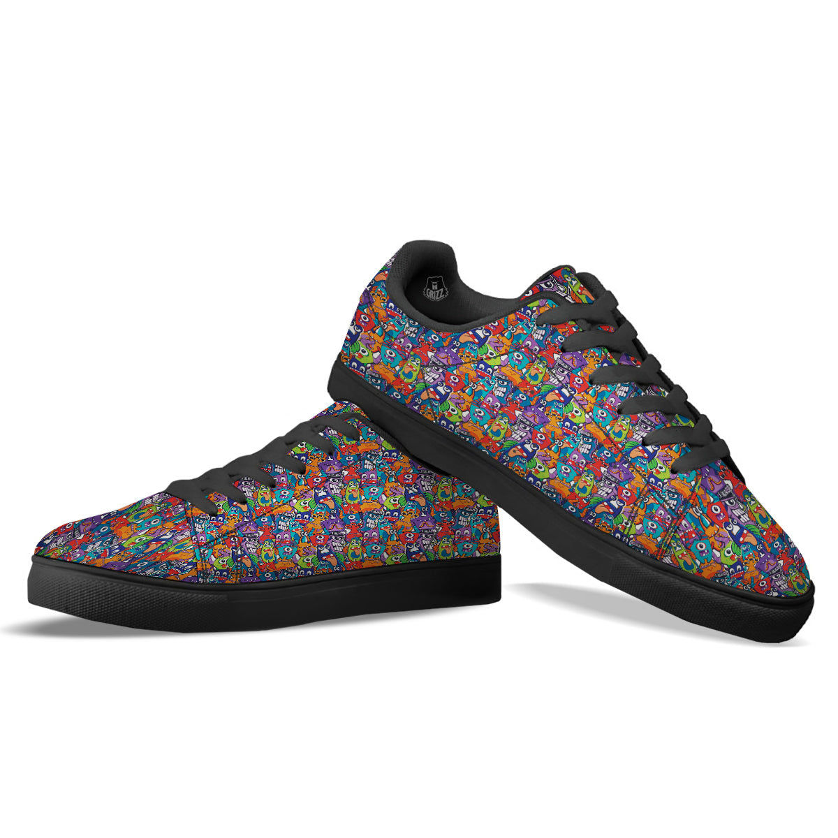 Monster Cute Print Pattern Black Low Top Sneakers-grizzshop