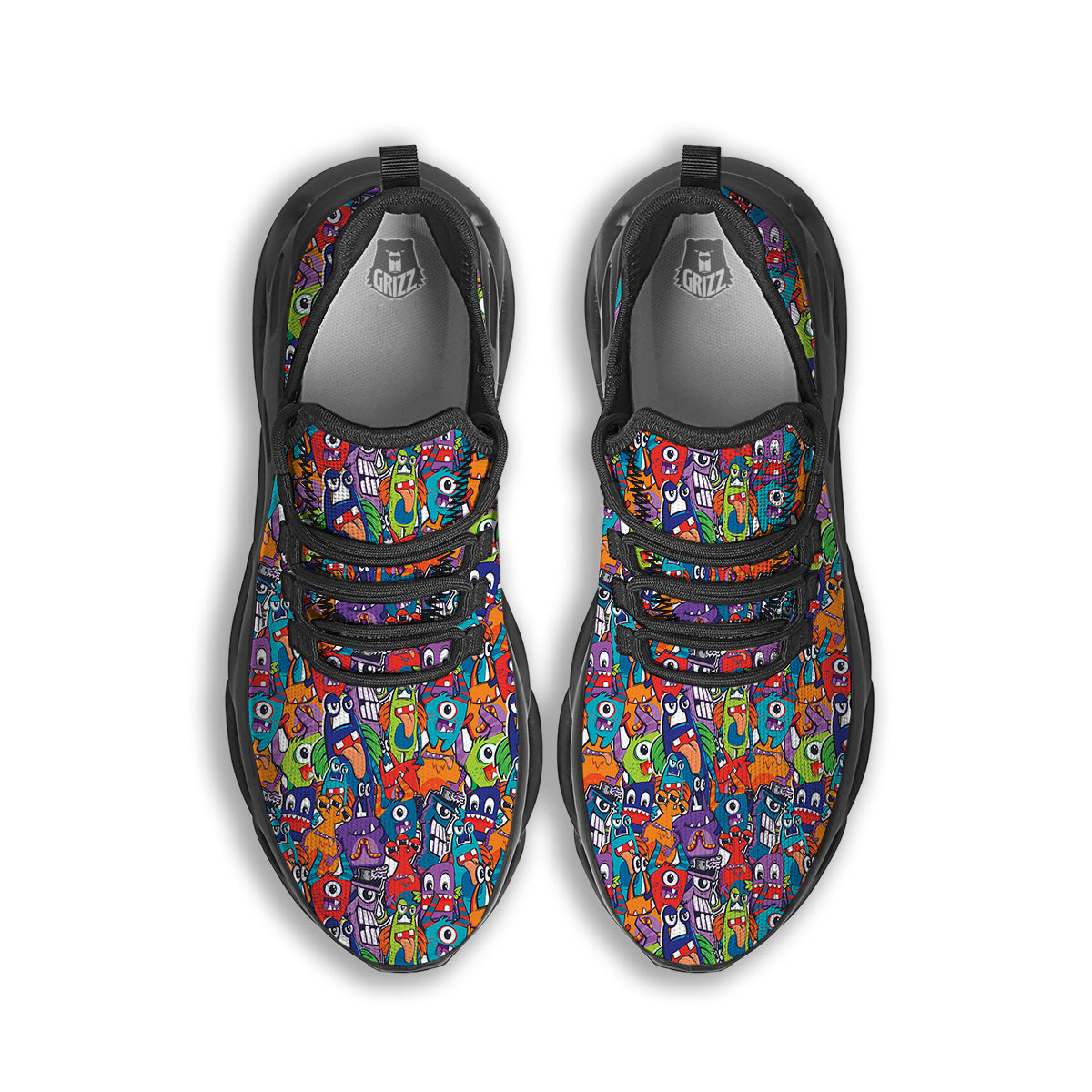 Monster Cute Print Pattern Black Running Shoes-grizzshop