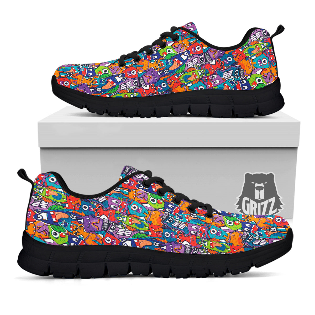 Monster Cute Print Pattern Black Sneaker-grizzshop