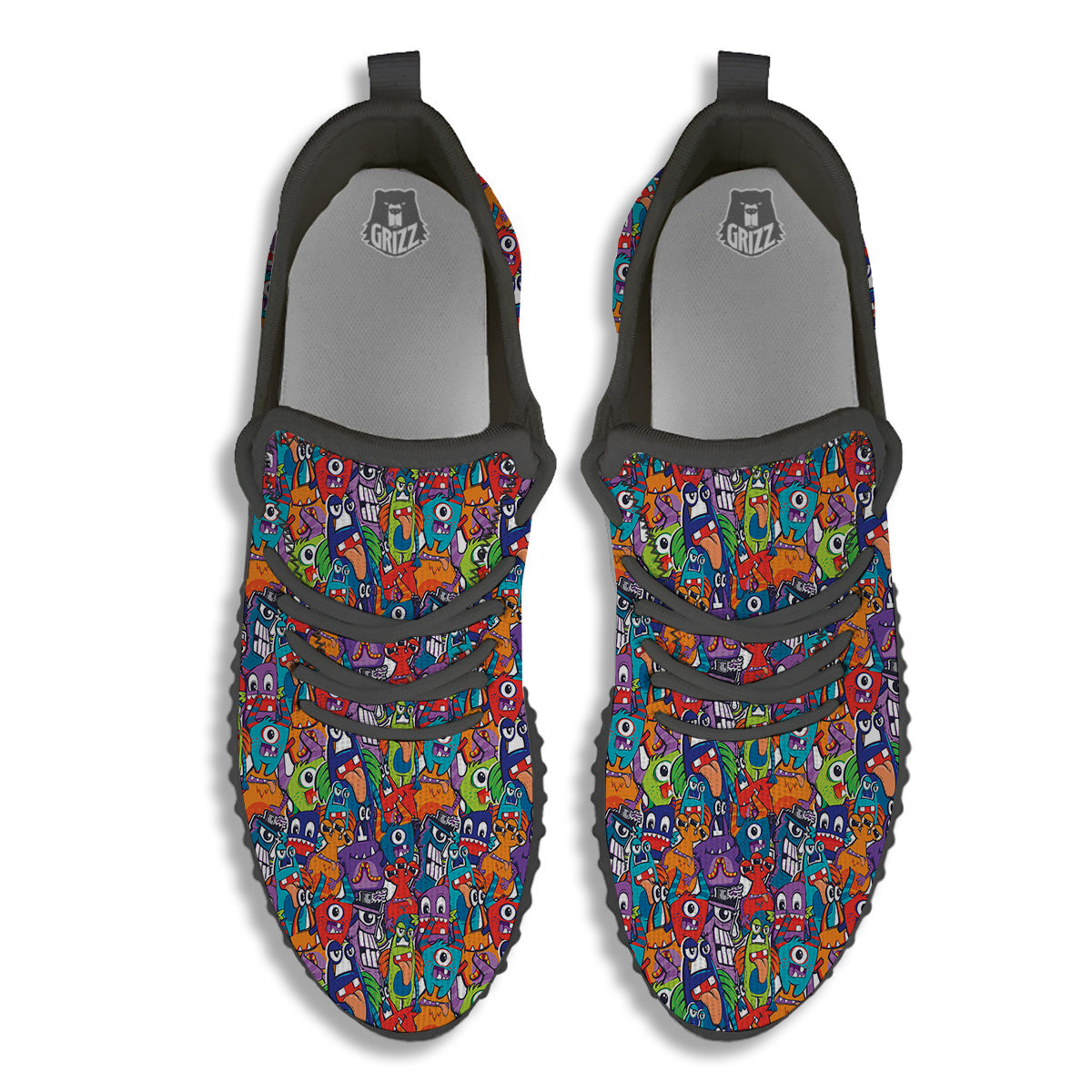 Monster Cute Print Pattern Black Walking Shoes-grizzshop