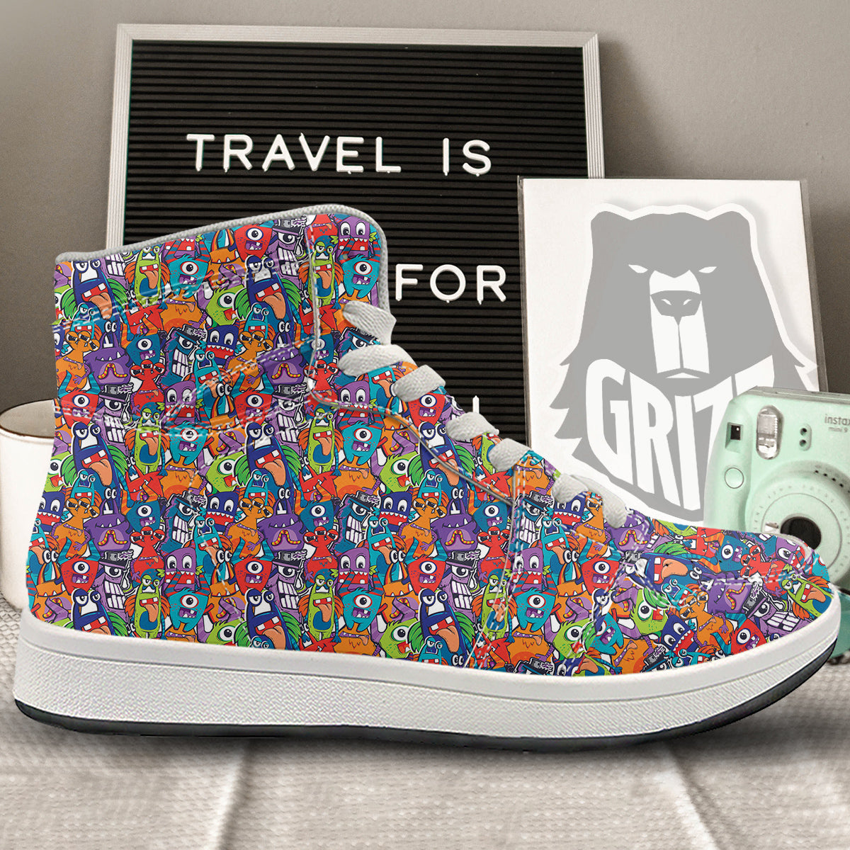 Monster Cute Print Pattern High Top Sneakers-grizzshop