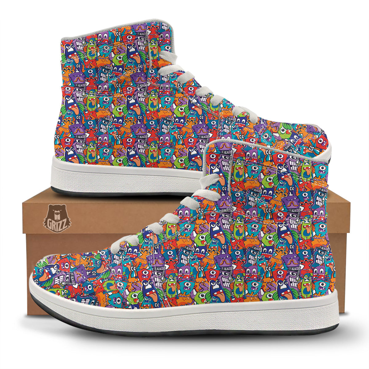 Monster Cute Print Pattern High Top Sneakers-grizzshop