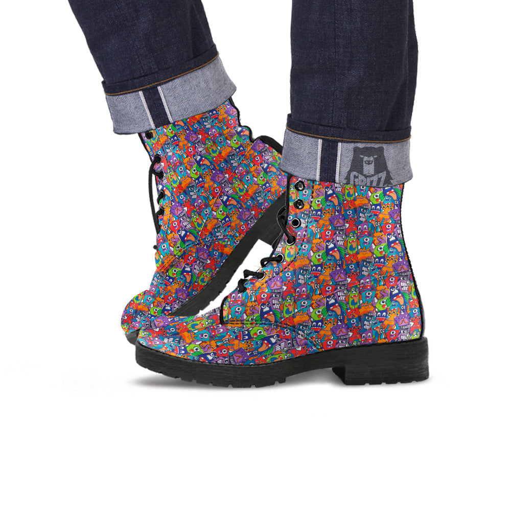 Monster Cute Print Pattern Leather Boots-grizzshop