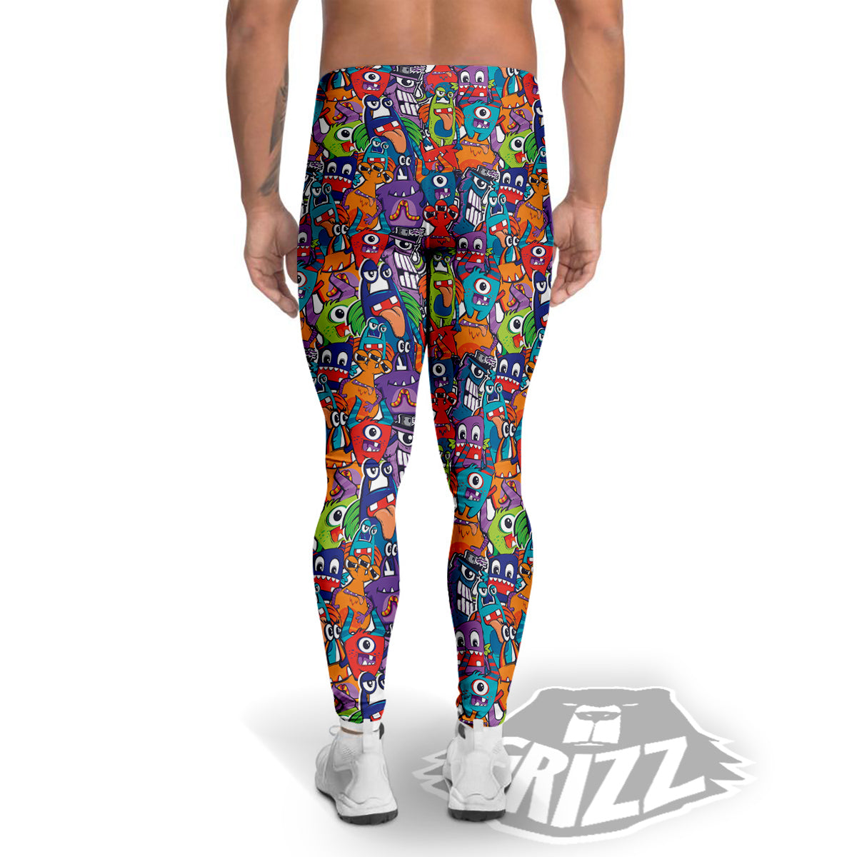 Monster Cute Print Pattern Men's Leggings-grizzshop