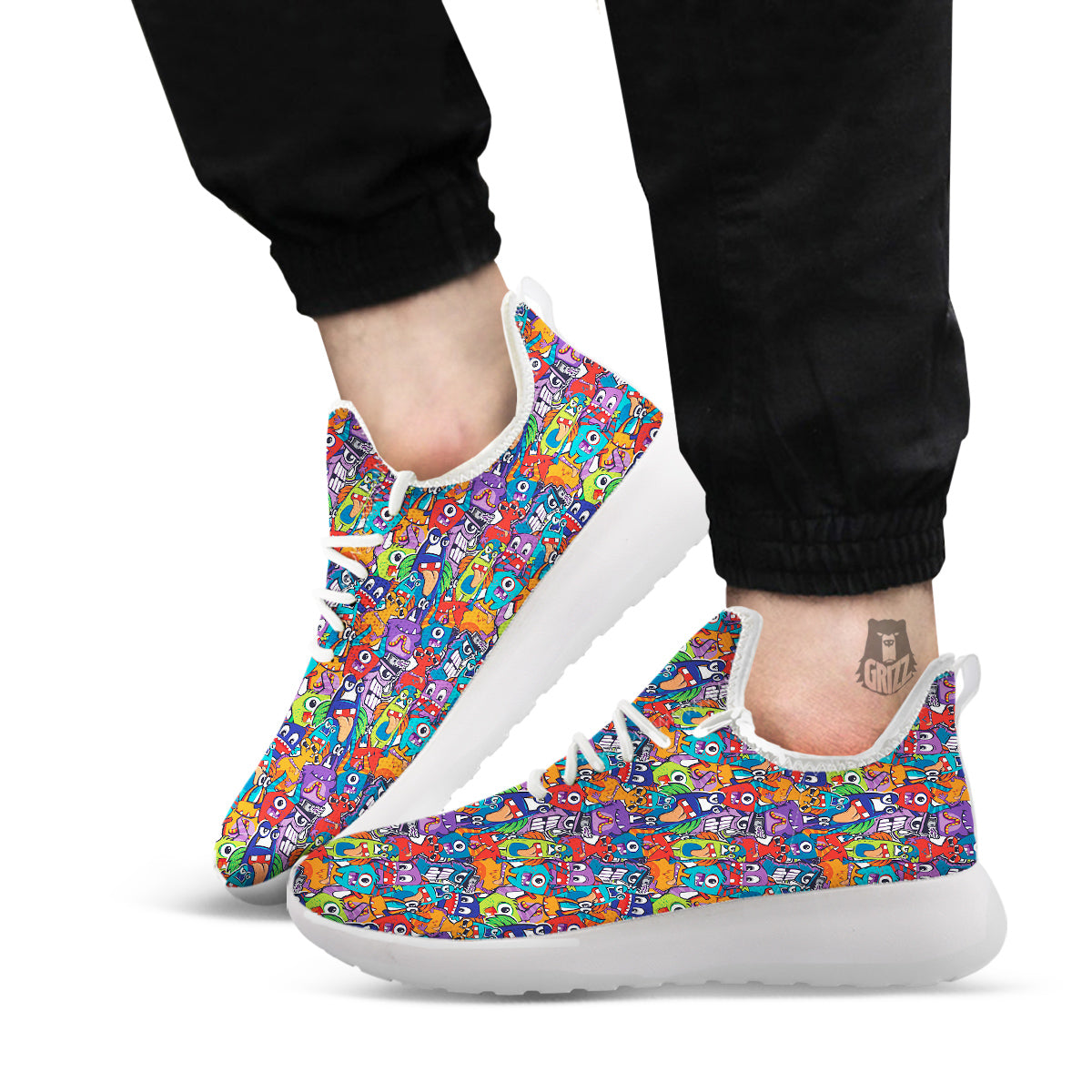 Monster Cute Print Pattern White Athletic Shoes-grizzshop