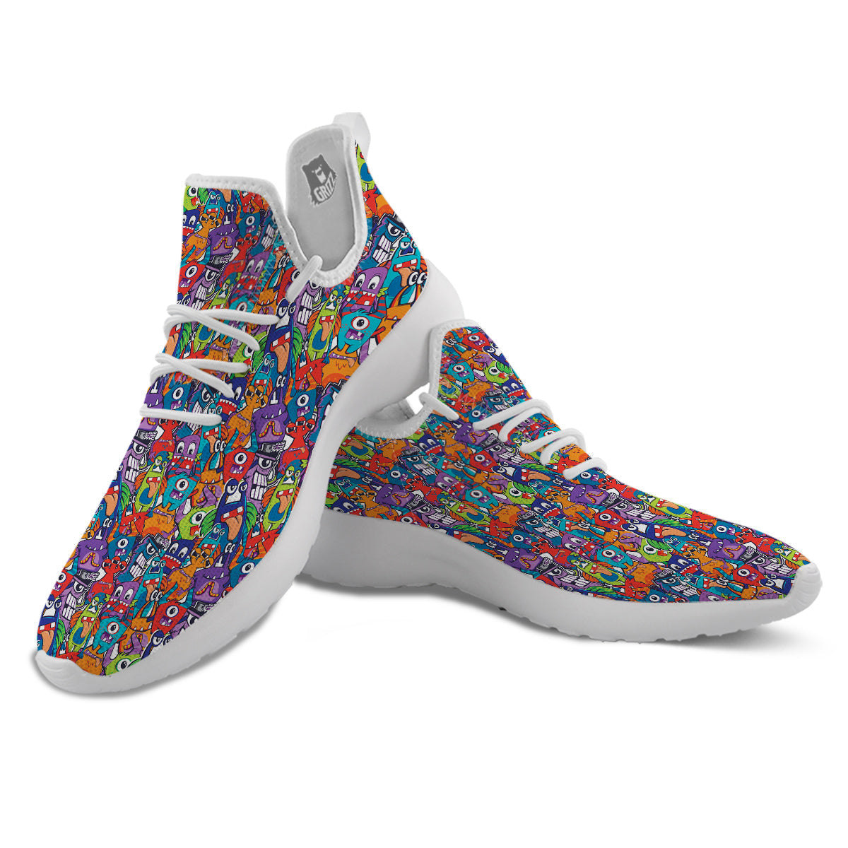 Monster Cute Print Pattern White Athletic Shoes-grizzshop