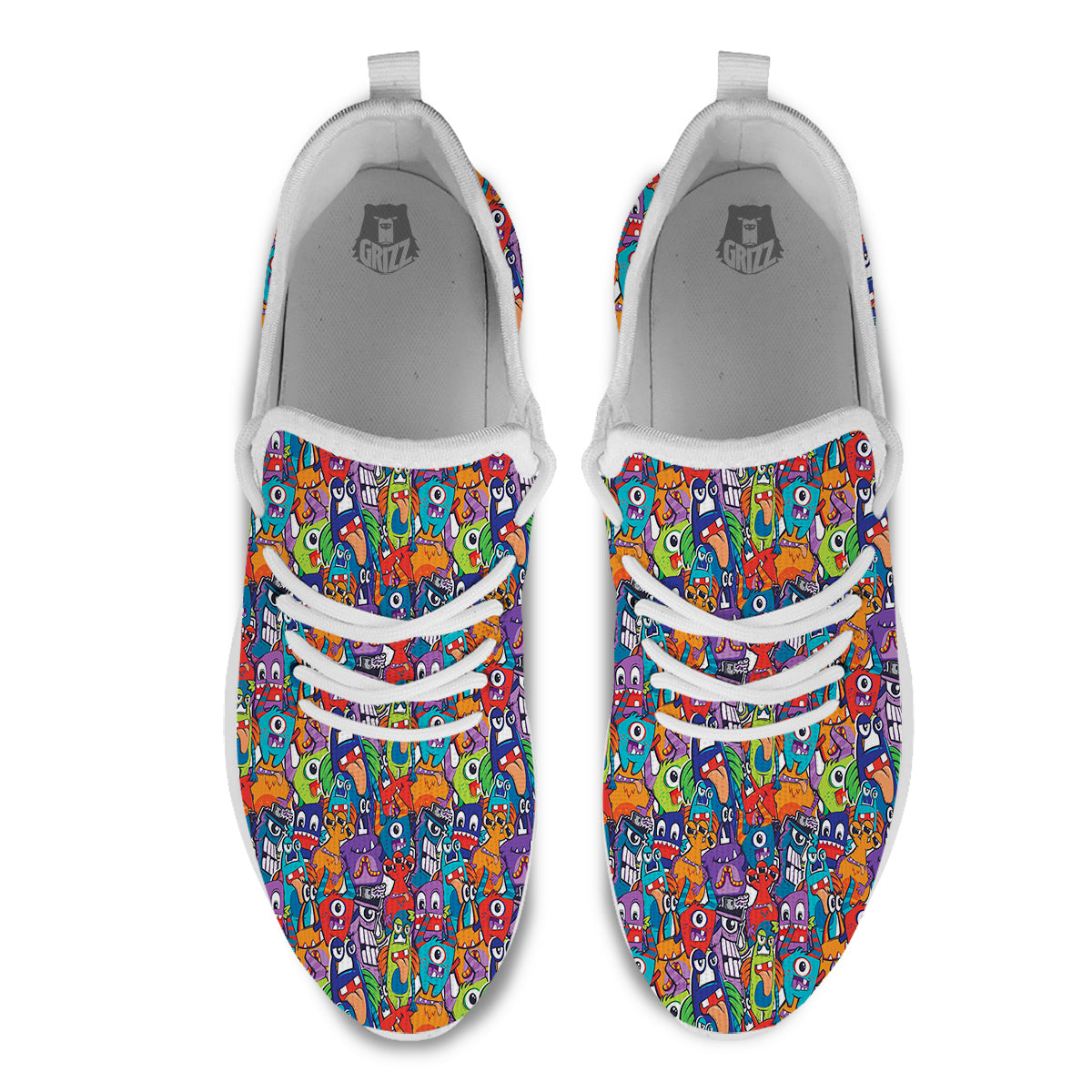 Monster Cute Print Pattern White Athletic Shoes-grizzshop