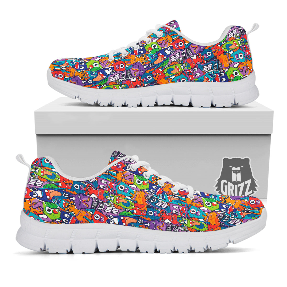 Monster Cute Print Pattern White Sneaker-grizzshop