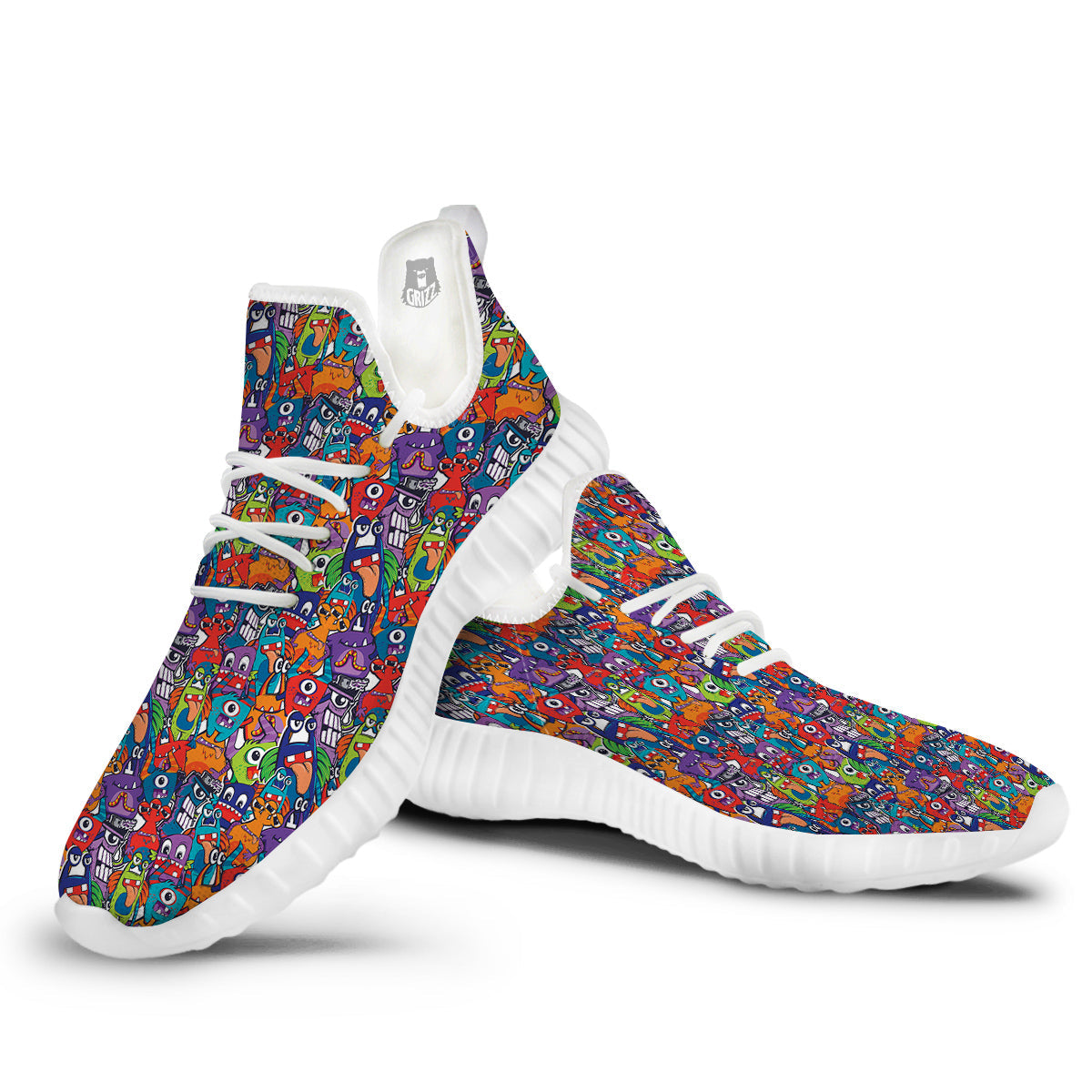 Monster Cute Print Pattern White Walking Shoes-grizzshop