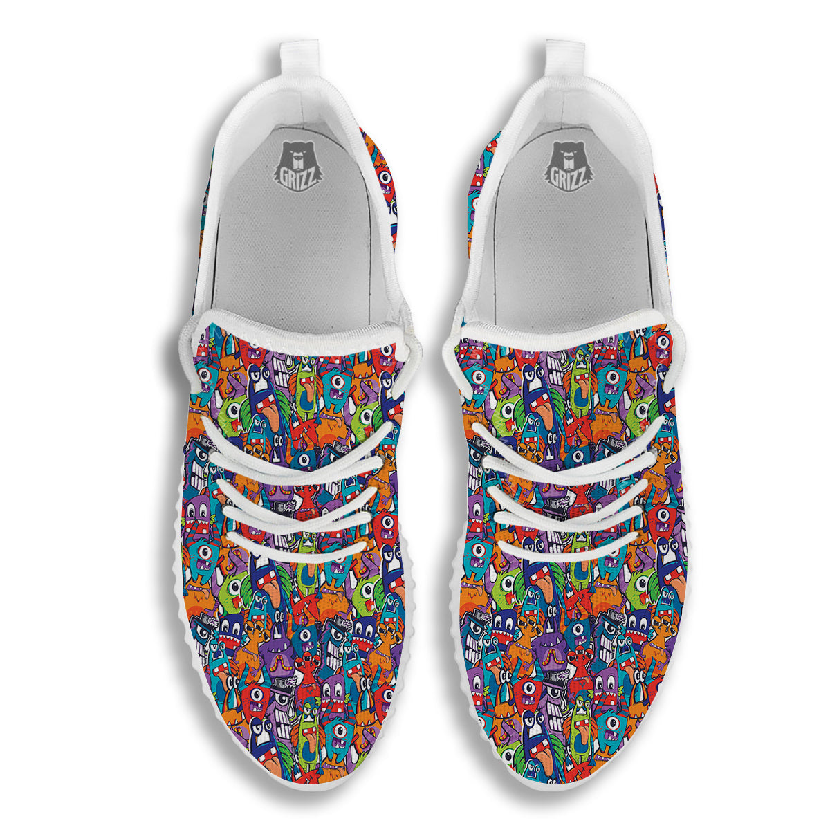 Monster Cute Print Pattern White Walking Shoes-grizzshop