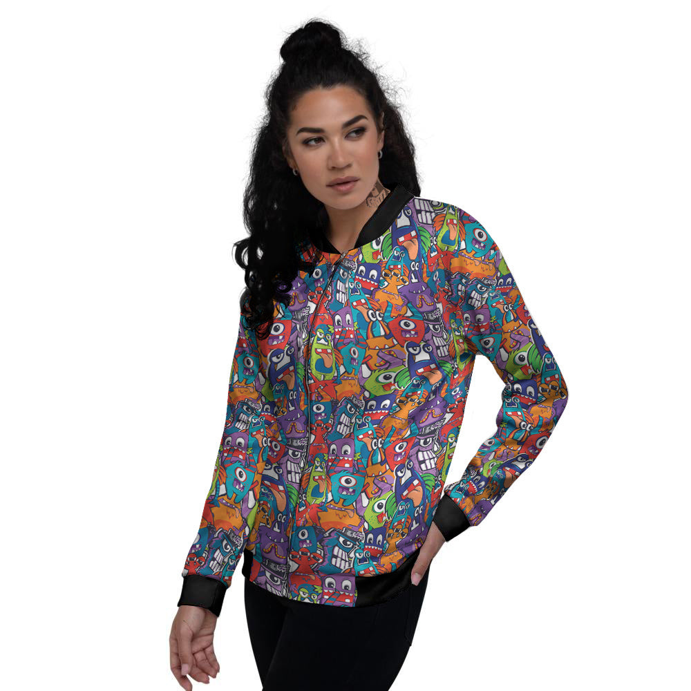 Monster Cute Print Pattern Women's Bomber Jacket-grizzshop
