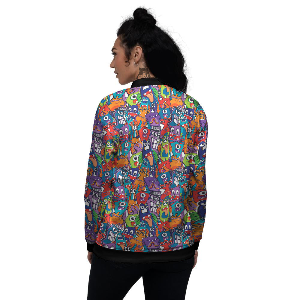 Monster Cute Print Pattern Women's Bomber Jacket-grizzshop