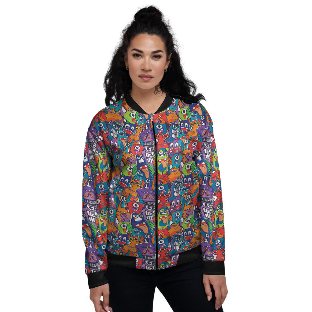 Monster Cute Print Pattern Women's Bomber Jacket-grizzshop