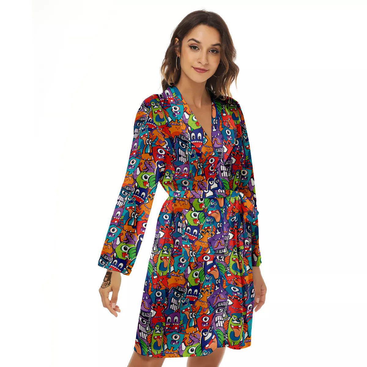 Monster Cute Print Pattern Women's Robe-grizzshop