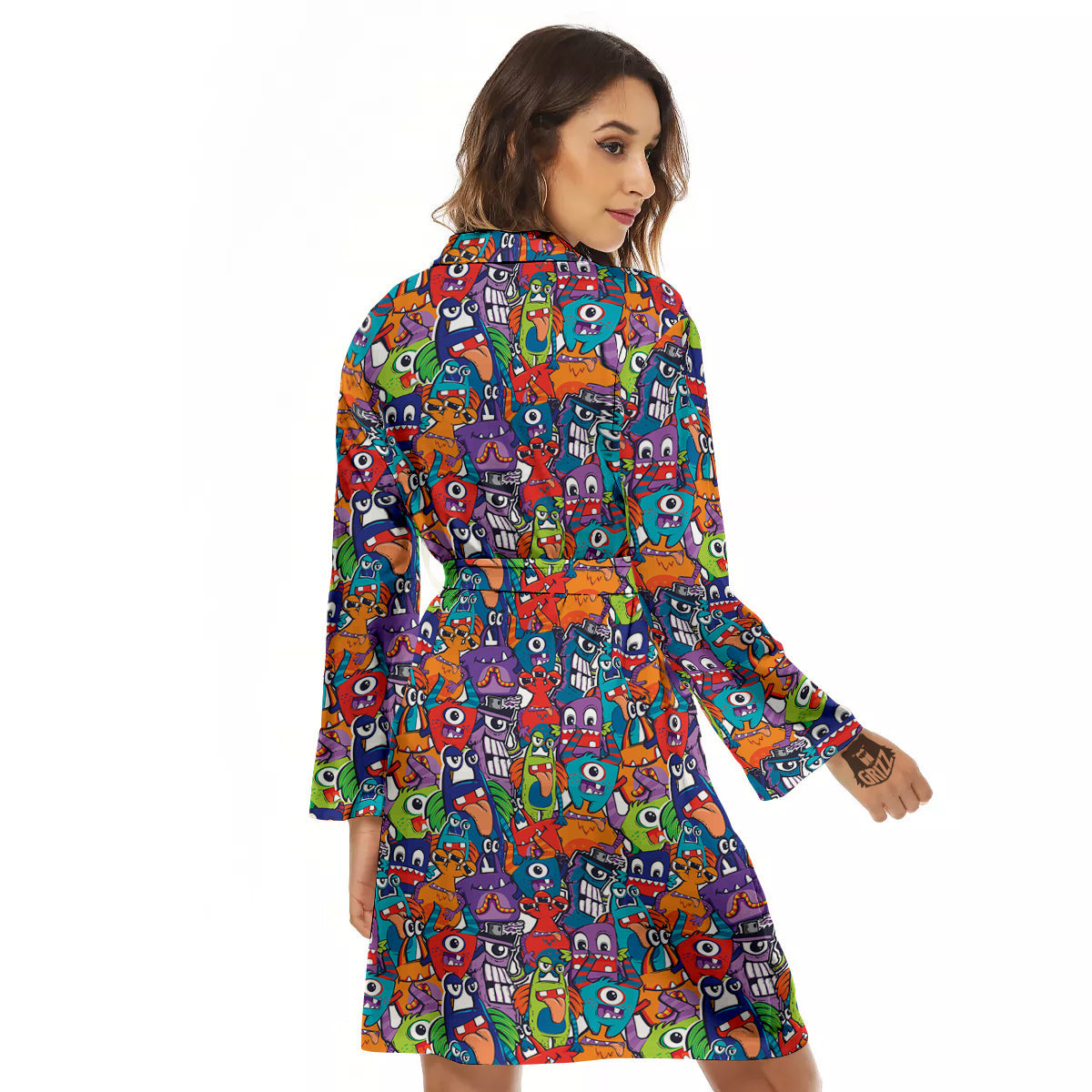 Monster Cute Print Pattern Women's Robe-grizzshop