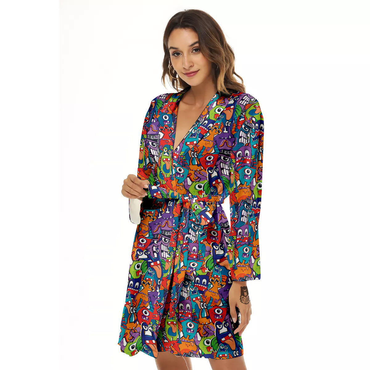 Monster Cute Print Pattern Women's Robe-grizzshop