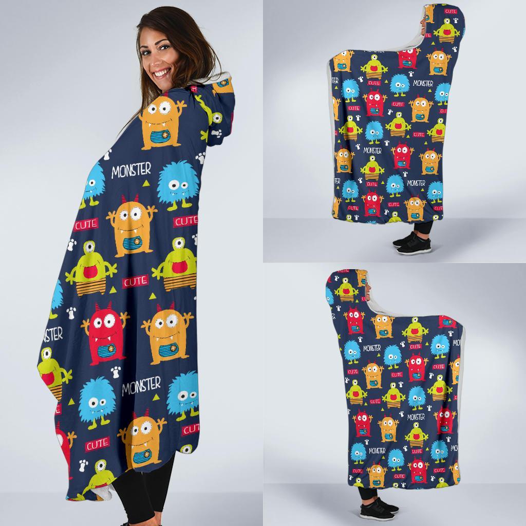 Monster Fluffy Pattern Print Hooded Blanket-grizzshop