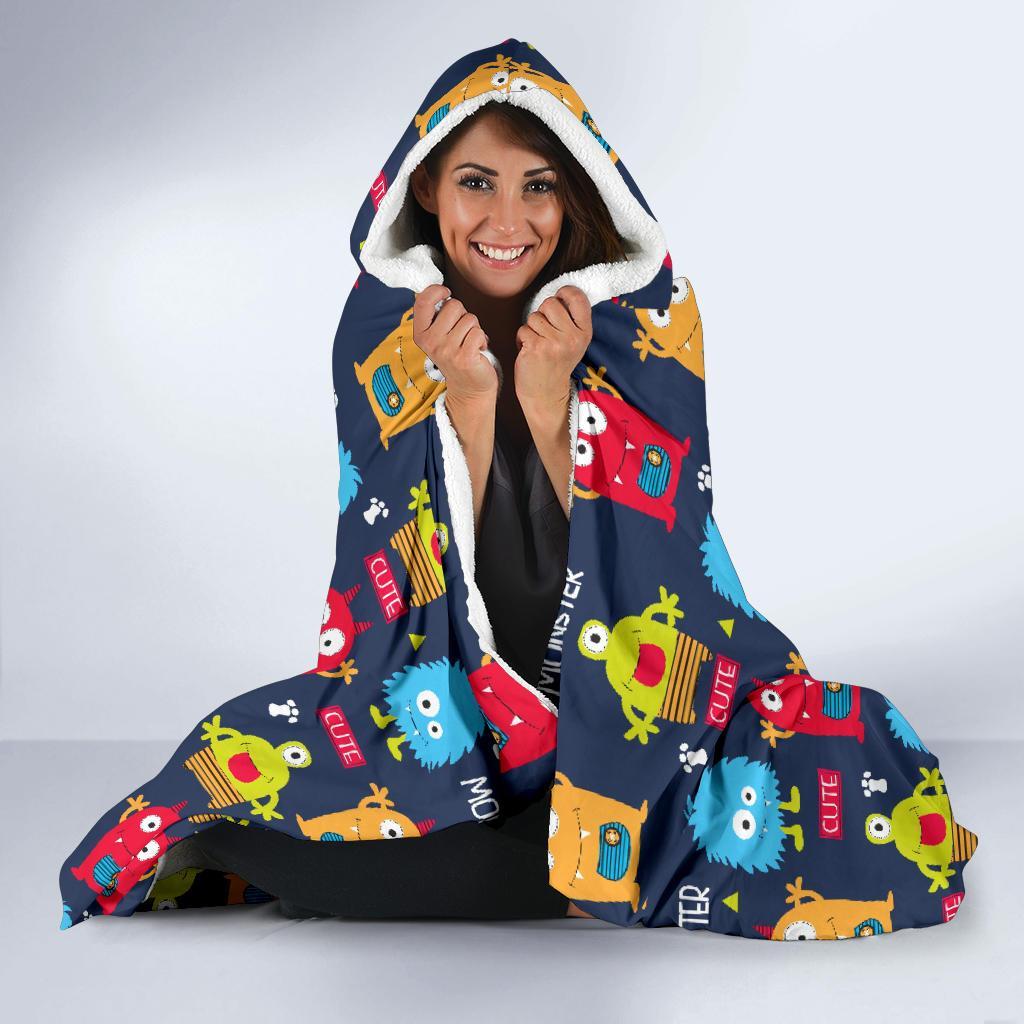 Monster Fluffy Pattern Print Hooded Blanket-grizzshop